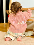 Kids Personalised Pink Hand Embroidered Hearts Cardigan
