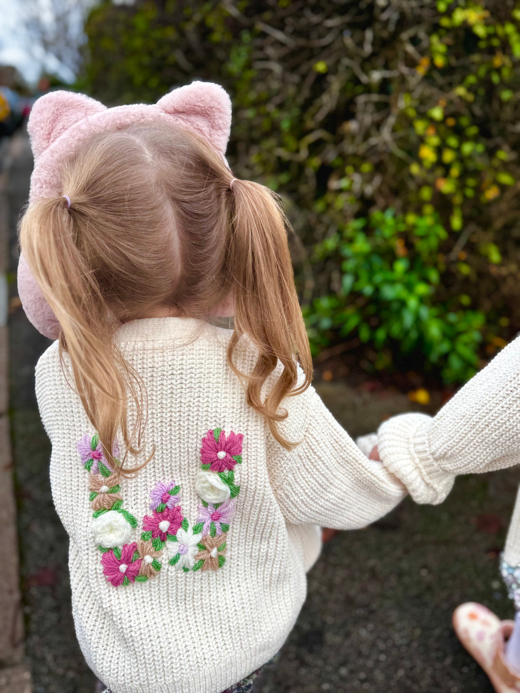 Kids Personalised Ecru Hand Embroidered Initial Cardigan