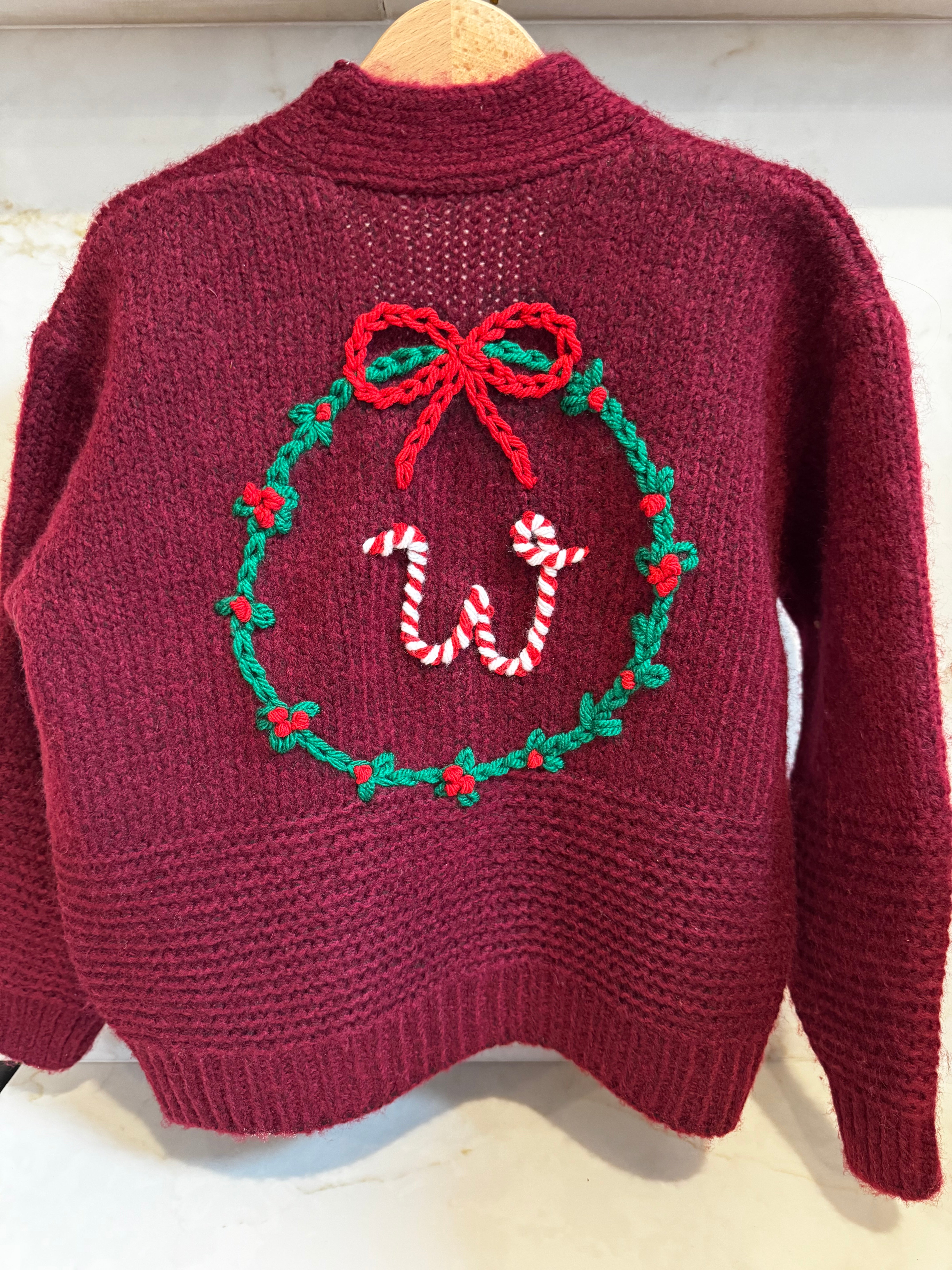 Personalised Christmas Initial Hand Embroidered Cardigan
