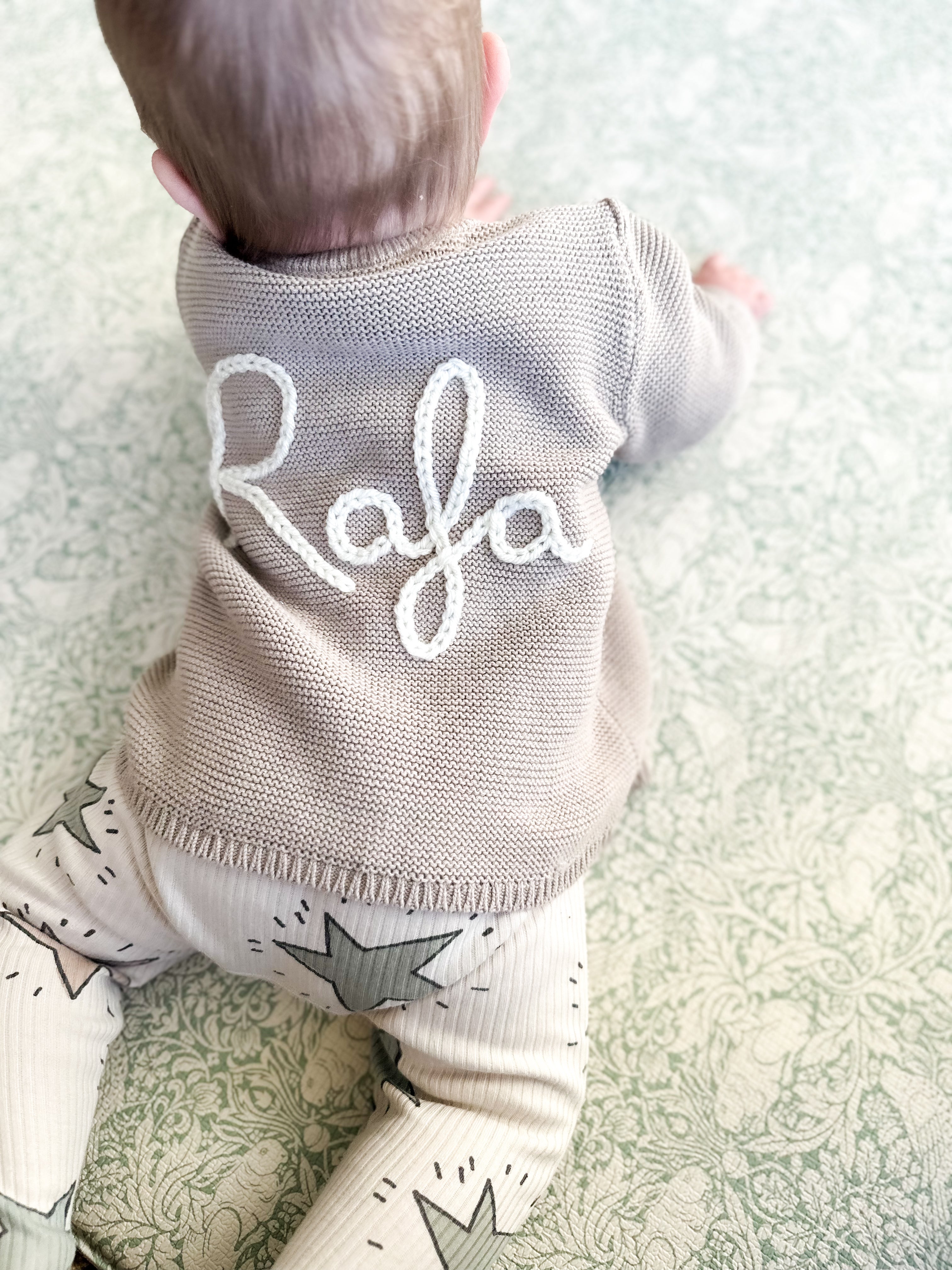 Baby Personalised Beige Hand Embroidered Cardigan