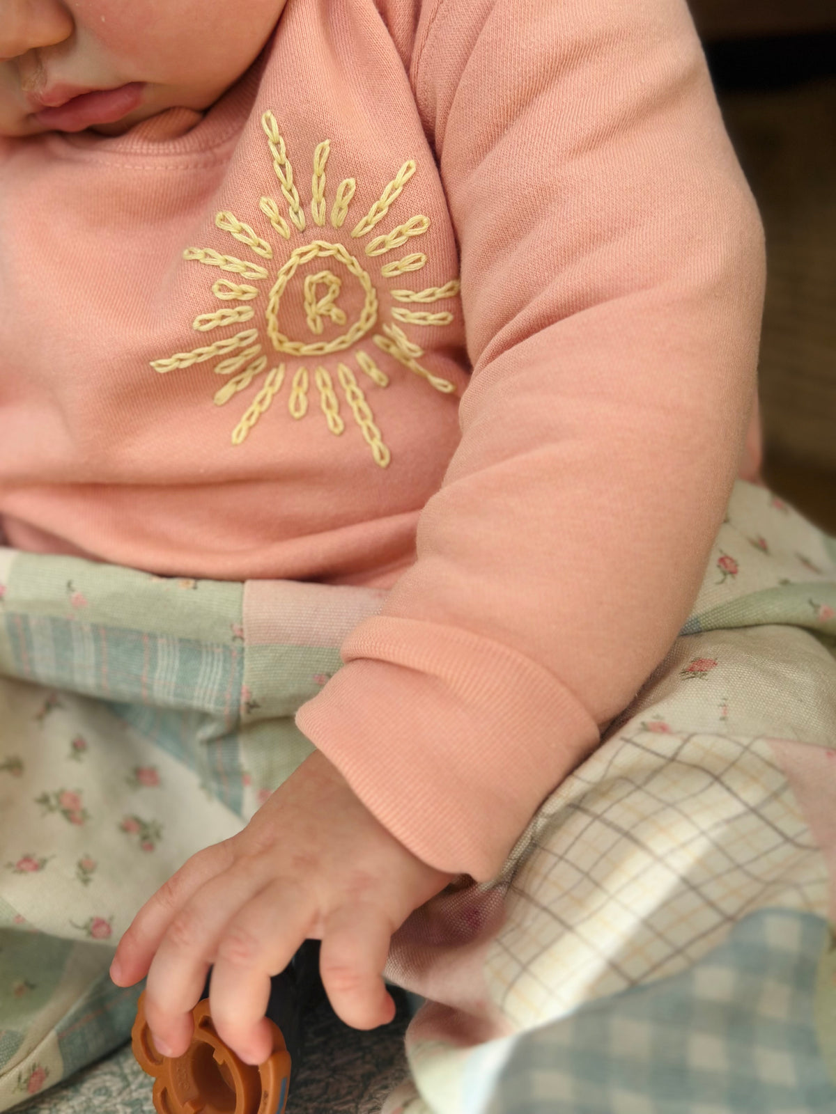 Embroidered Sun Initial Pink Sweater