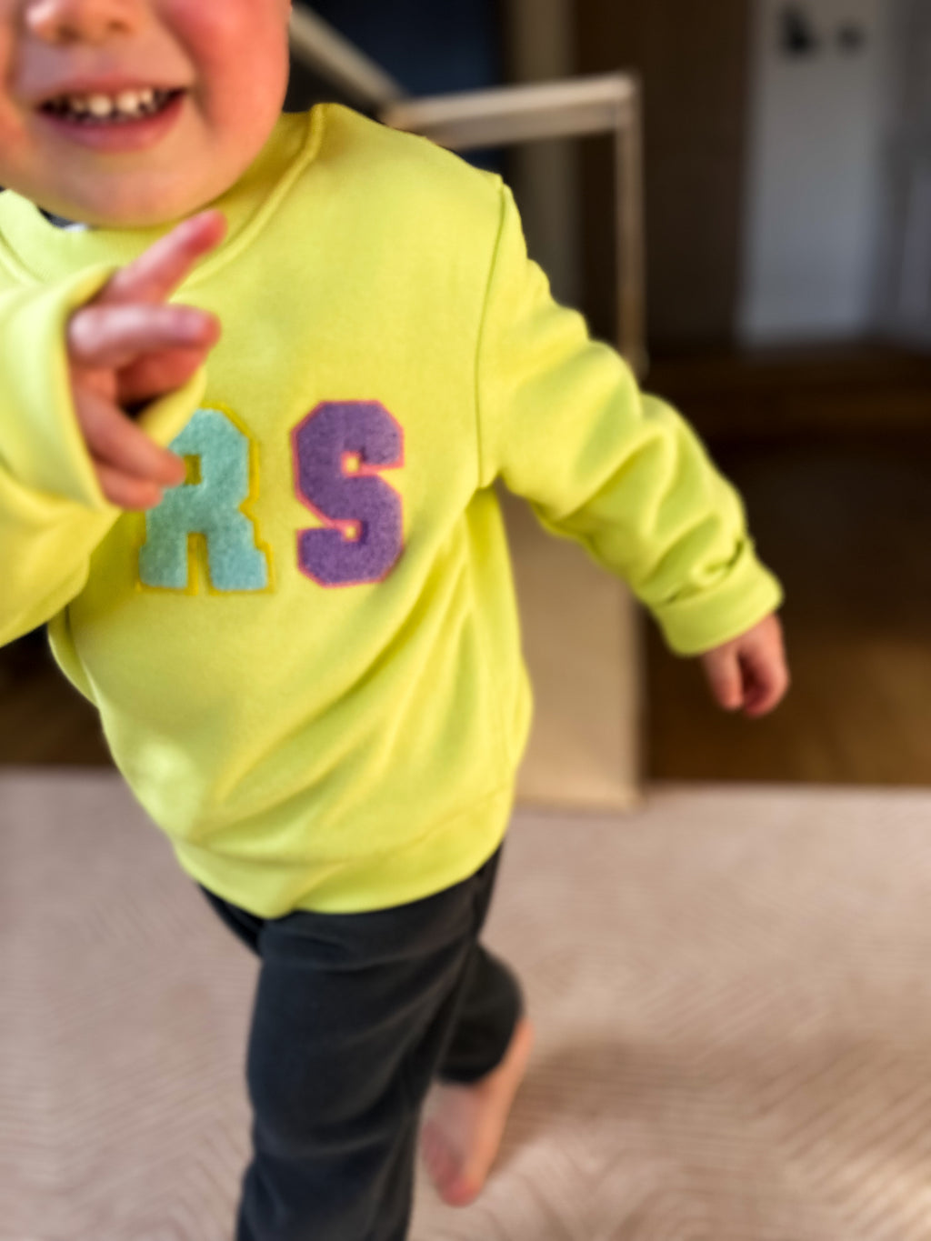 Personalised Chenille Initial Patch Neon Yellow Sweater