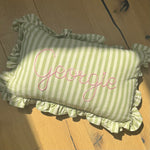 Load image into Gallery viewer, Green Stripe Embroidered Frill Name Cushion

