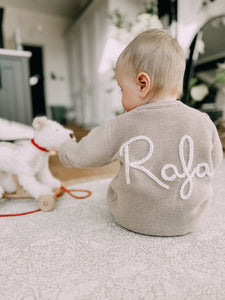 Baby Personalised Beige Hand Embroidered Cardigan