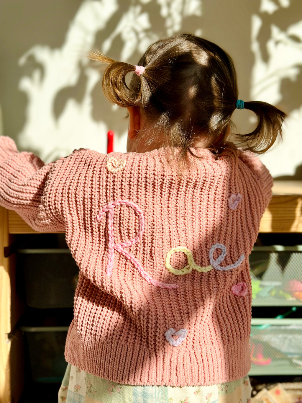 Kids Personalised Pink Hand Embroidered Hearts Cardigan