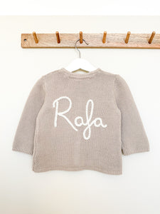 Baby Personalised Beige Hand Embroidered Cardigan