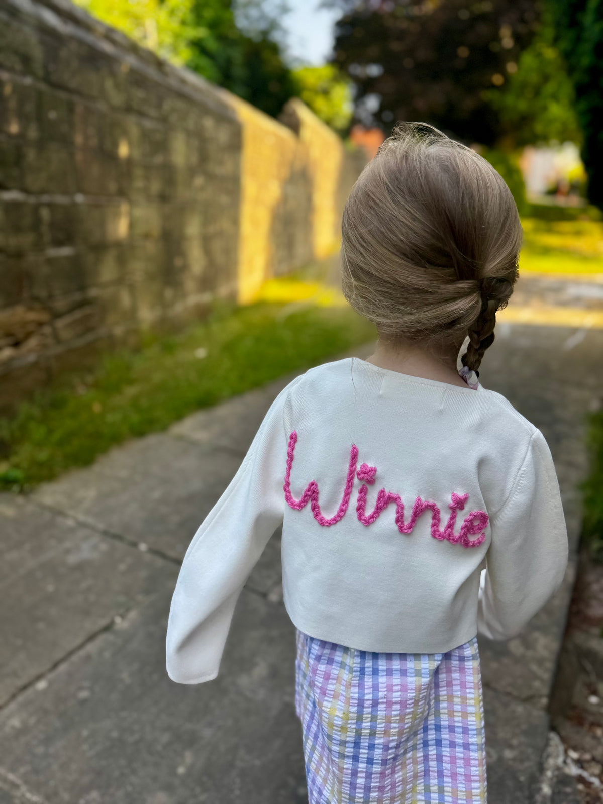 Kids Personalised White Hand Embroidered Cardigan