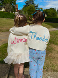 Kids Personalised White Hand Embroidered Cardigan