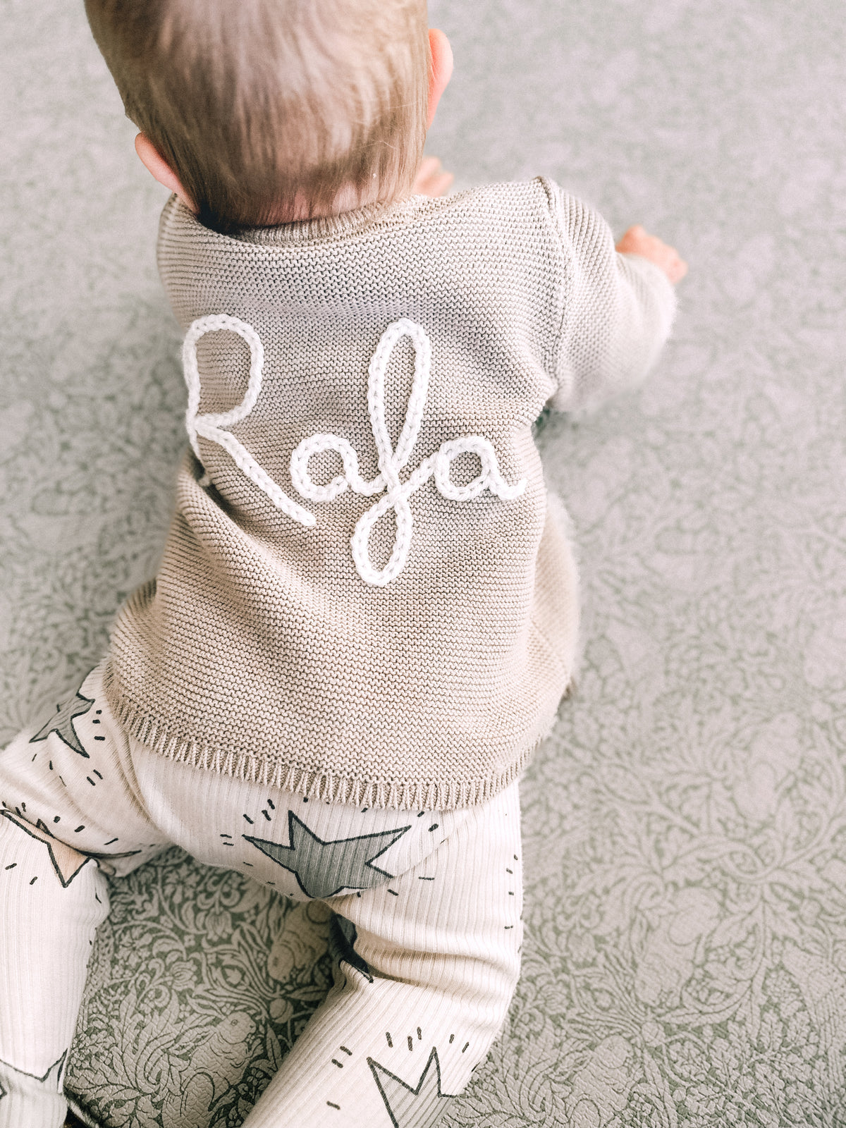 Baby Personalised Beige Hand Embroidered Cardigan