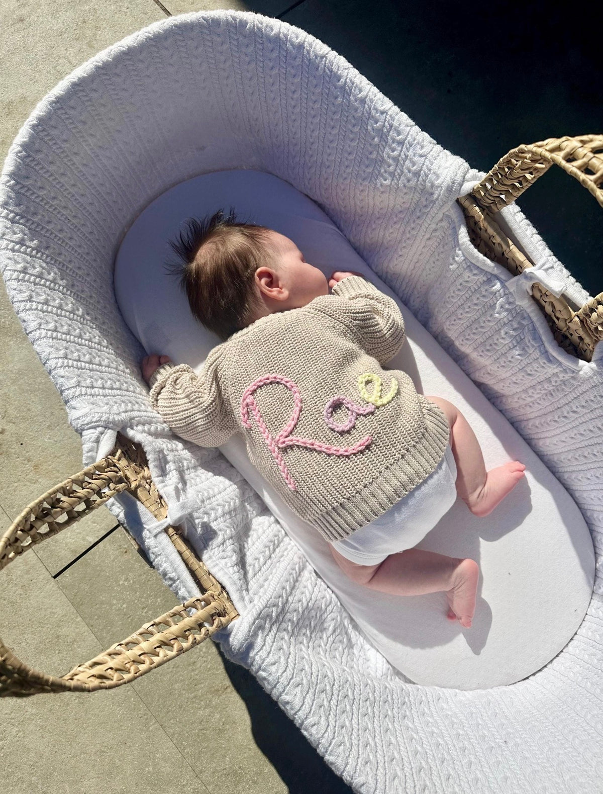 Personalised Greige Hand Embroidered Baby Cardigan