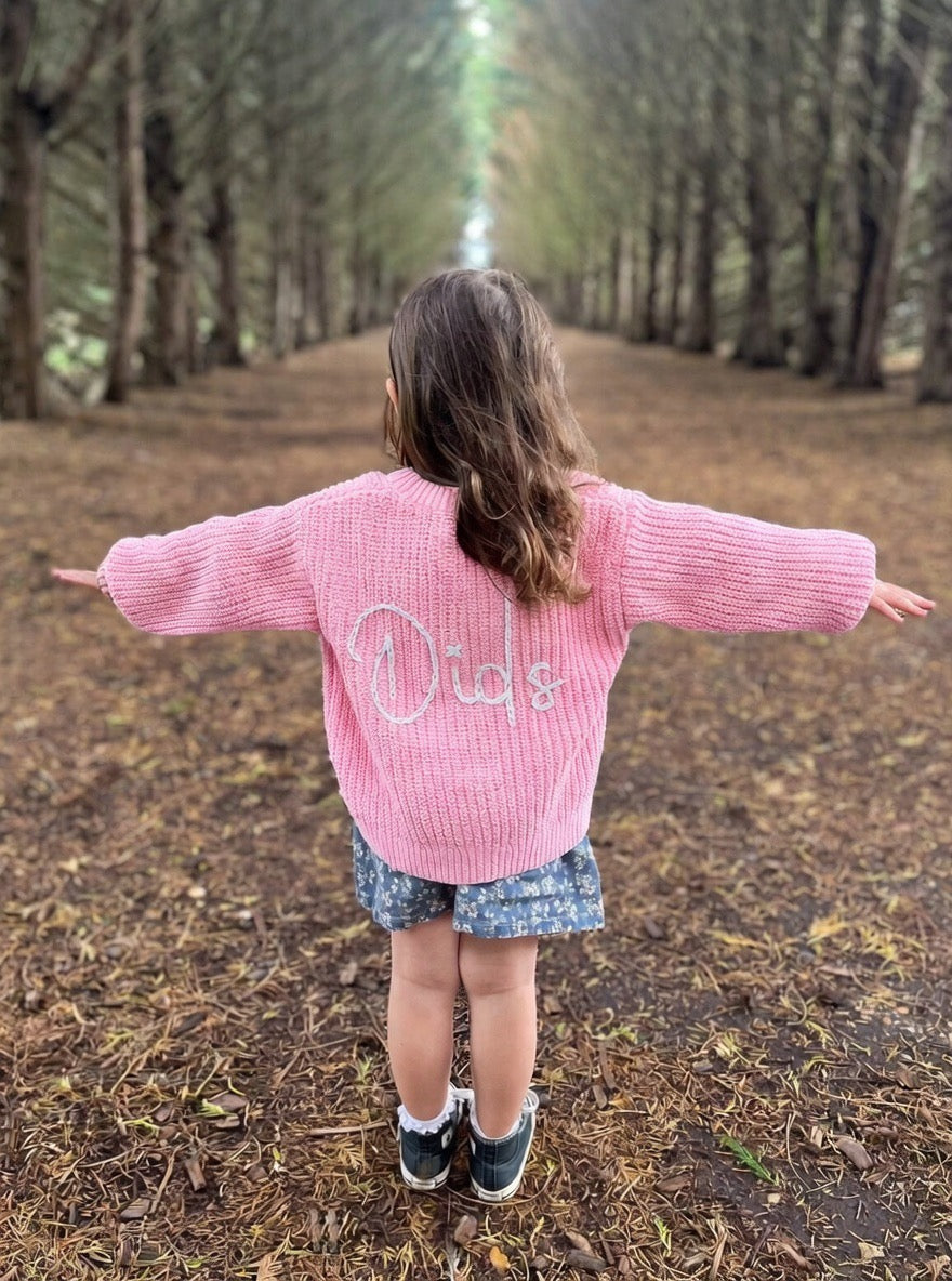 Kids Personalised Pink Hand Embroidered Cardigan