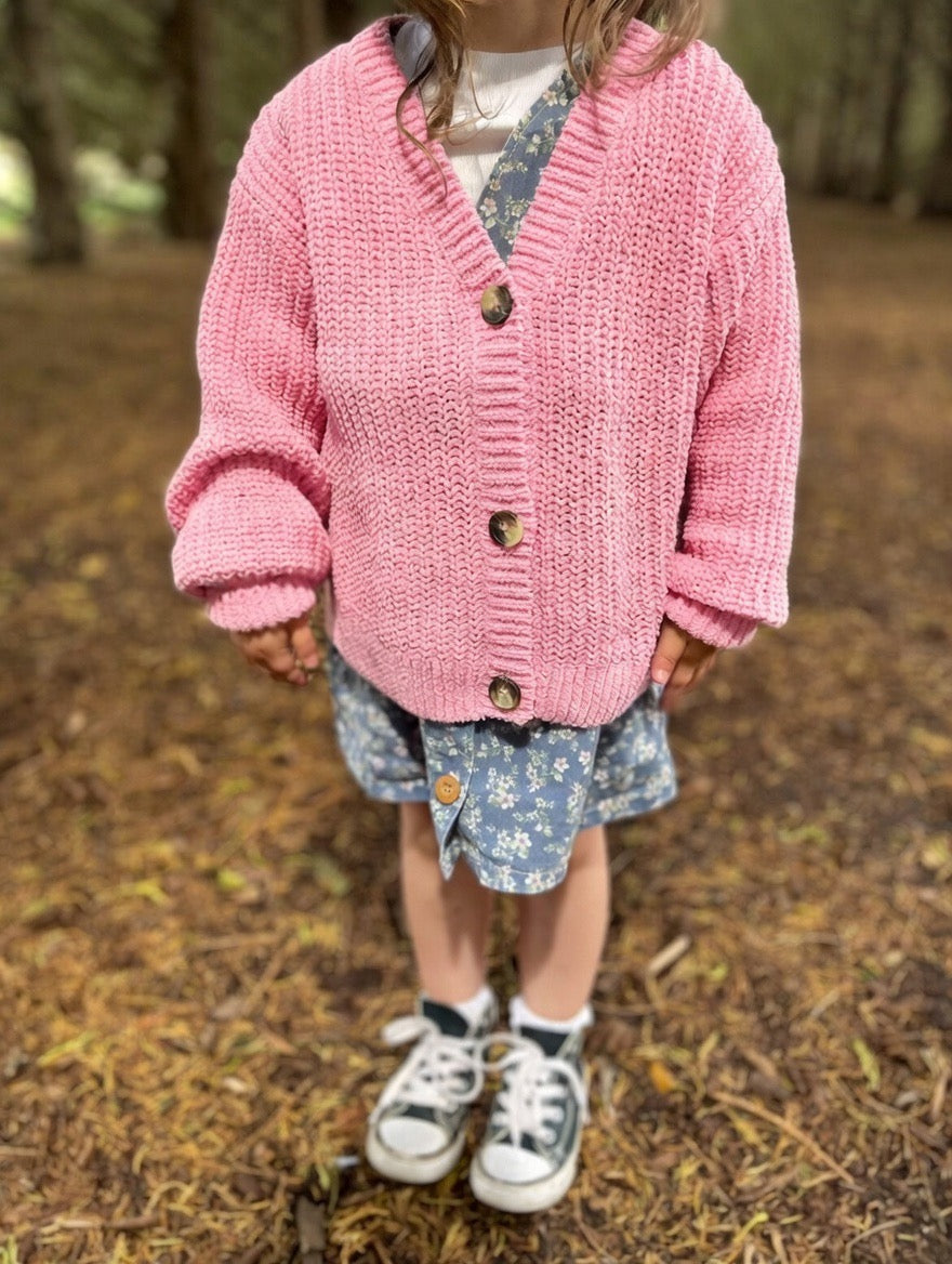 Kids Personalised Pink Hand Embroidered Cardigan