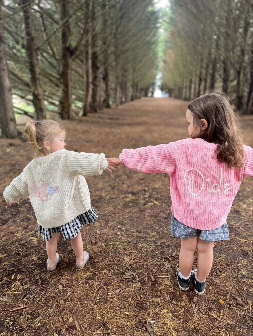 Kids Personalised Pink Hand Embroidered Cardigan
