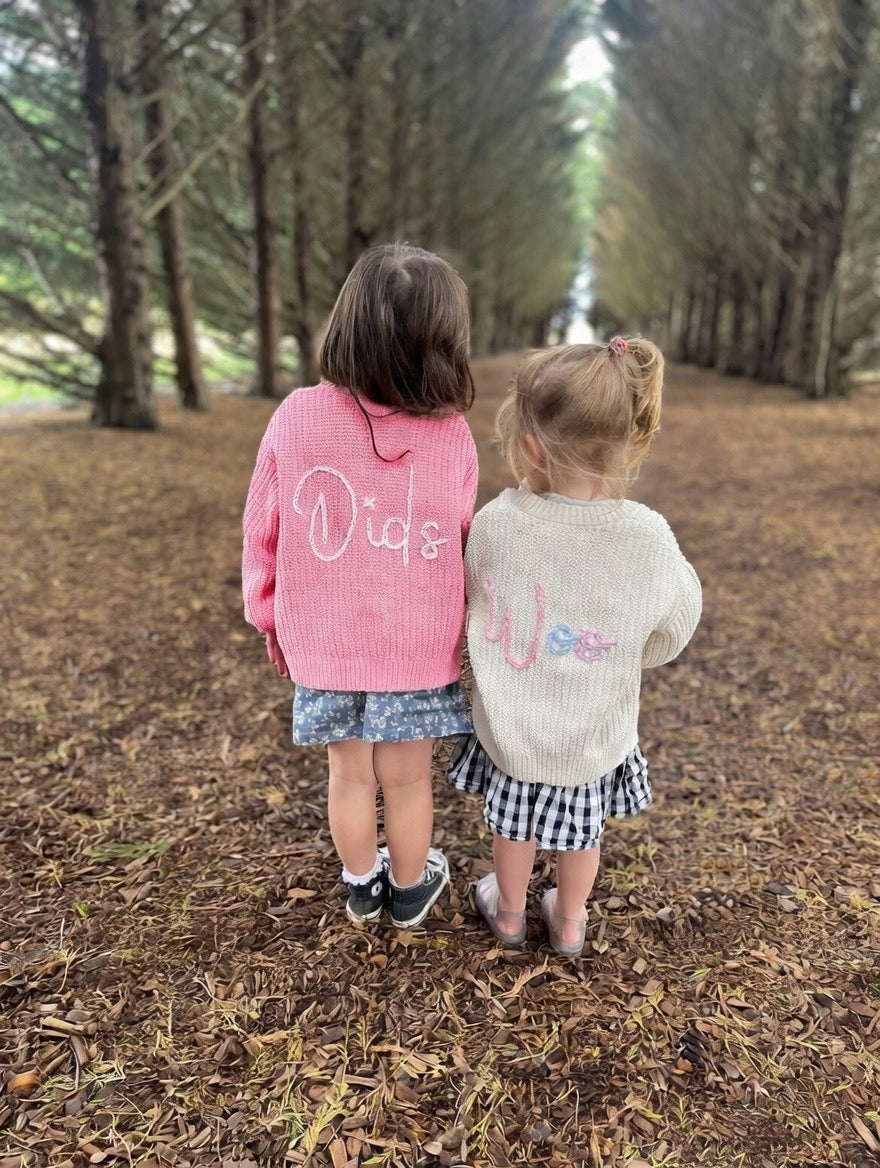 Kids Personalised Pink Hand Embroidered Cardigan