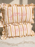 Pink Stripe Embroidered Frill Name Cushion