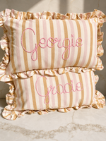 Load image into Gallery viewer, Pink Stripe Embroidered Frill Name Cushion
