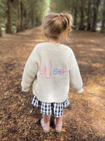 Load image into Gallery viewer, Kids Personalised Ecru Hand Embroidered Cardigan
