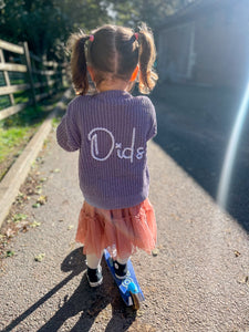 Kids Personalised Lilac Hand Embroidered Cardigan