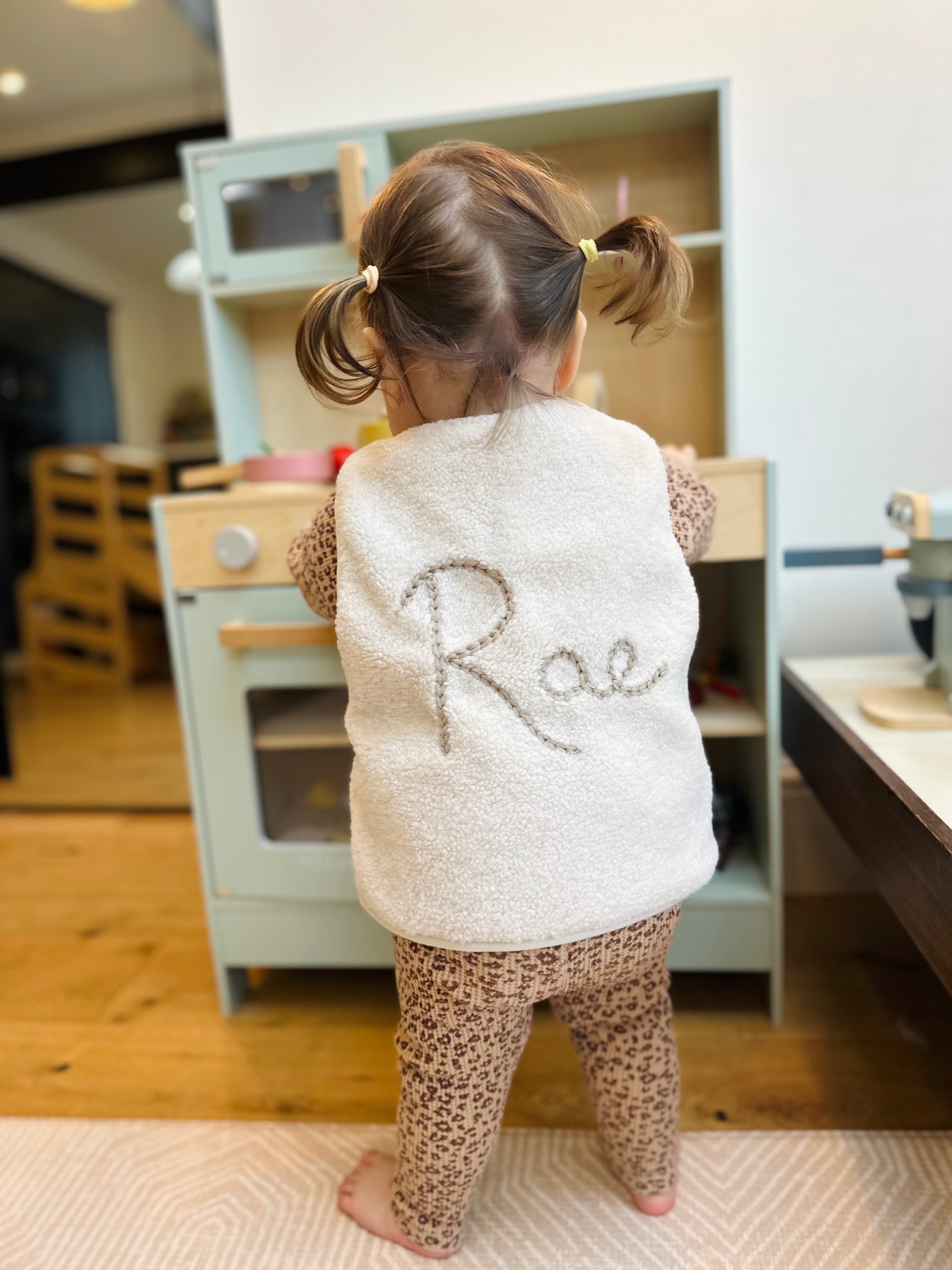 Personalised Cream Borg Hand Embroidered Gilet