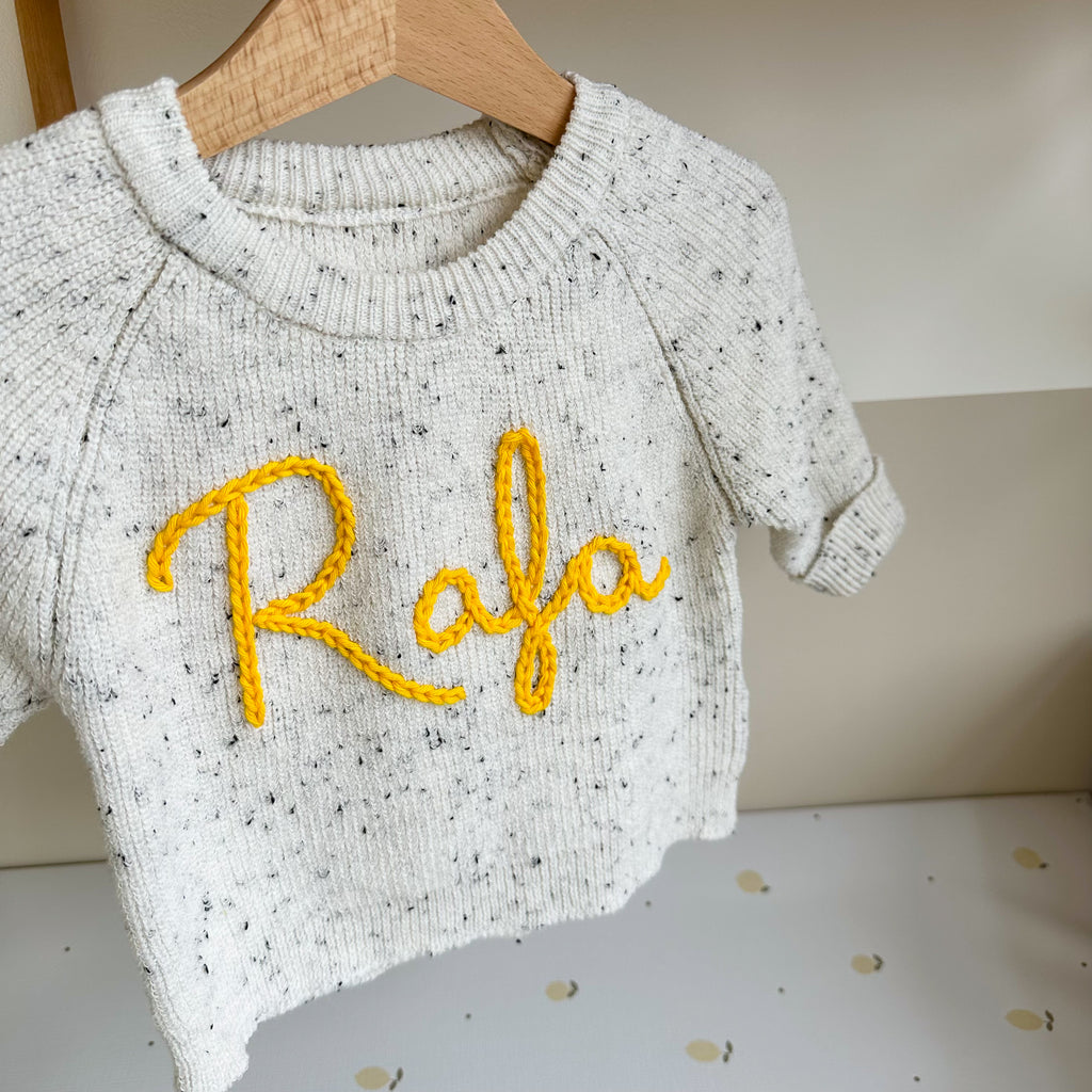 Speckled Off White Personalised Name Sweater