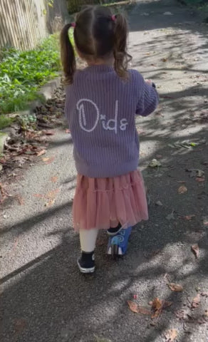 Kids Personalised Lilac Hand Embroidered Cardigan