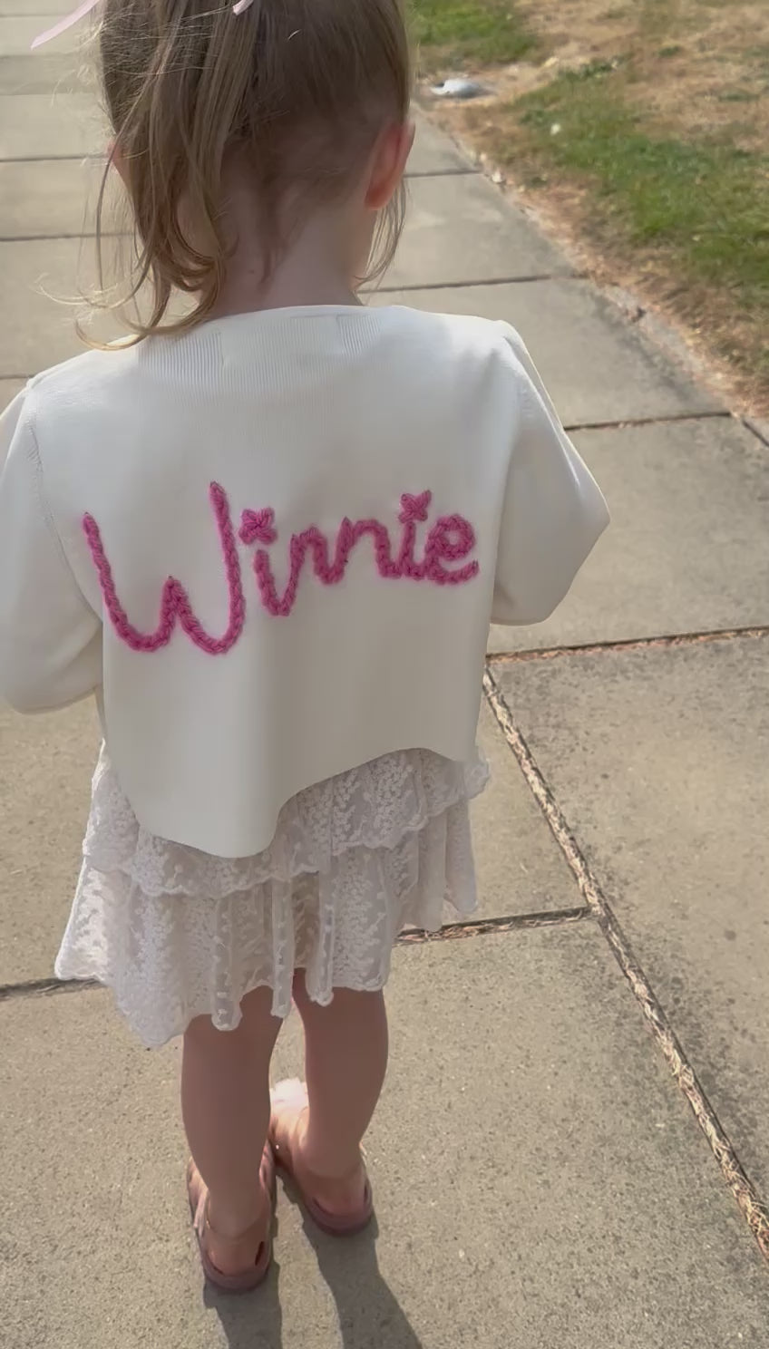 Kids Personalised White Hand Embroidered Cardigan