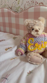 Load and play video in Gallery viewer, Teddy Sized Personalised Hand Knitted Jumper
