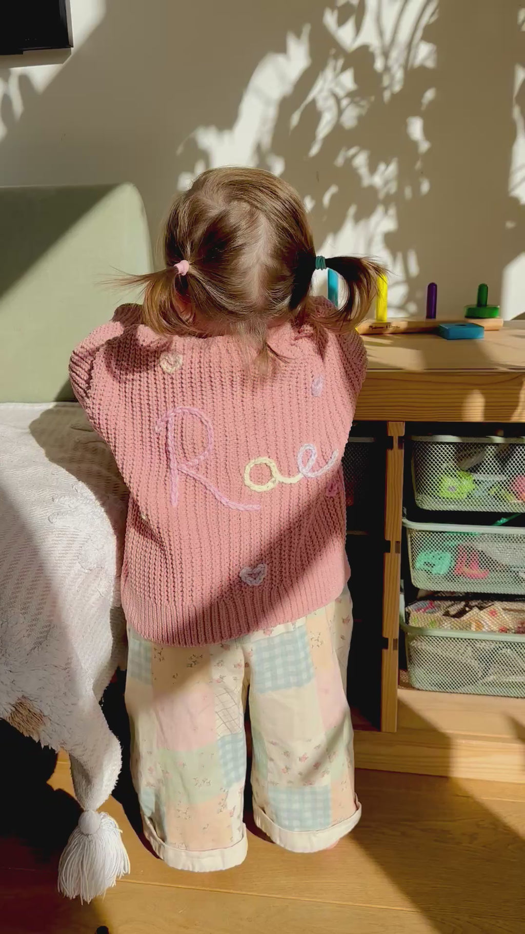 Kids Personalised Pink Hand Embroidered Hearts Cardigan