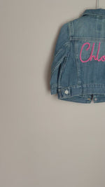 Load and play video in Gallery viewer, Personalised Hand Embroidered Name Denim Jacket
