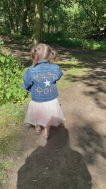Load and play video in Gallery viewer, Personalised Sparkly Name Patch Denim Jacket
