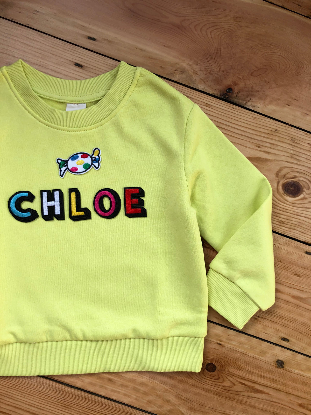 Personalised Name Patch Neon Yellow Sweater