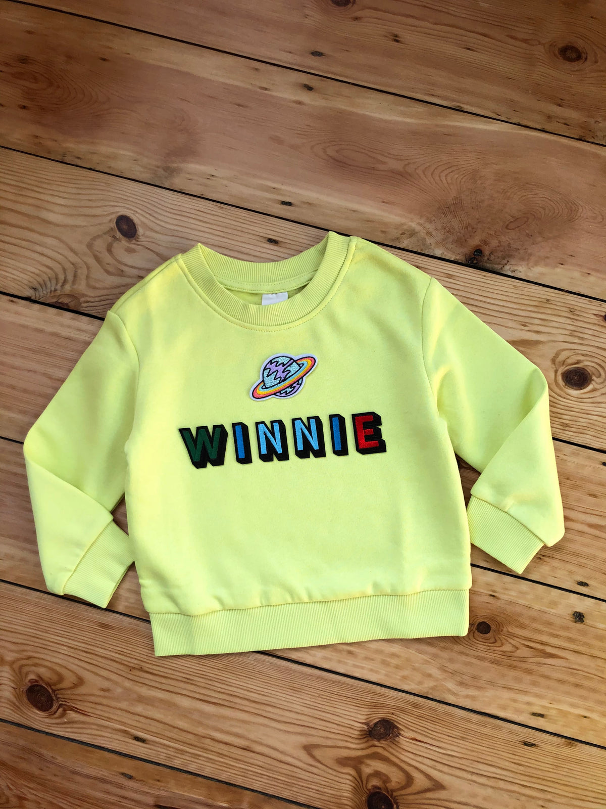 Personalised Name Patch Neon Yellow Sweater