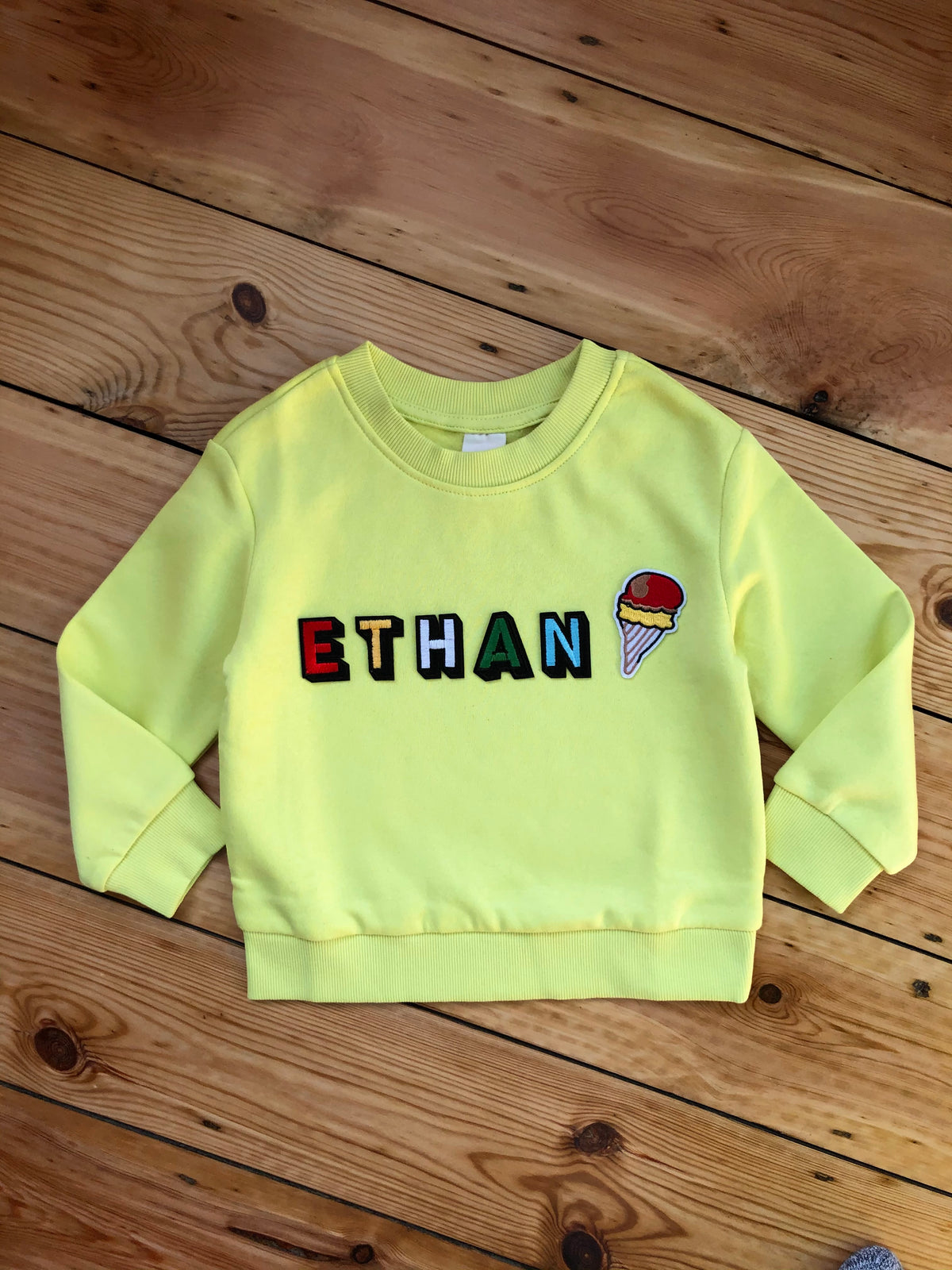 Personalised Name Patch Neon Yellow Sweater