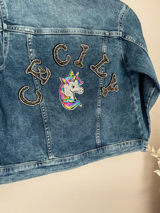 Personalised Sparkly Name Patch Unicorn Denim Jacket