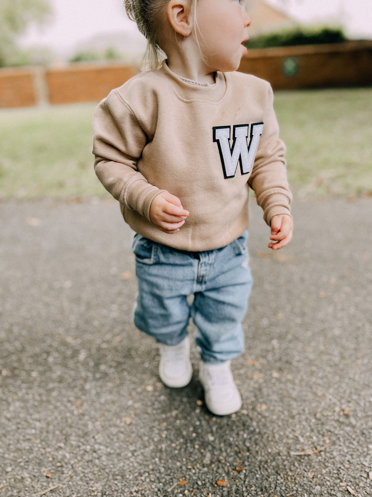 Varsity Personalised Initial Patch Nude Sweater