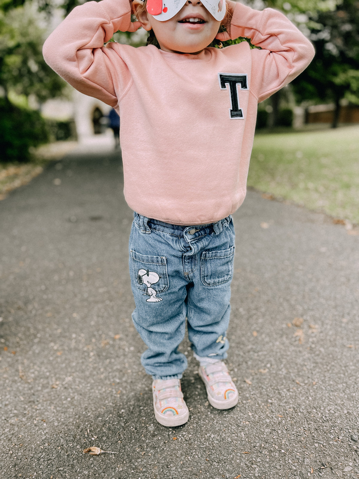 Varsity Personalised Initial Patch Peach Sweater