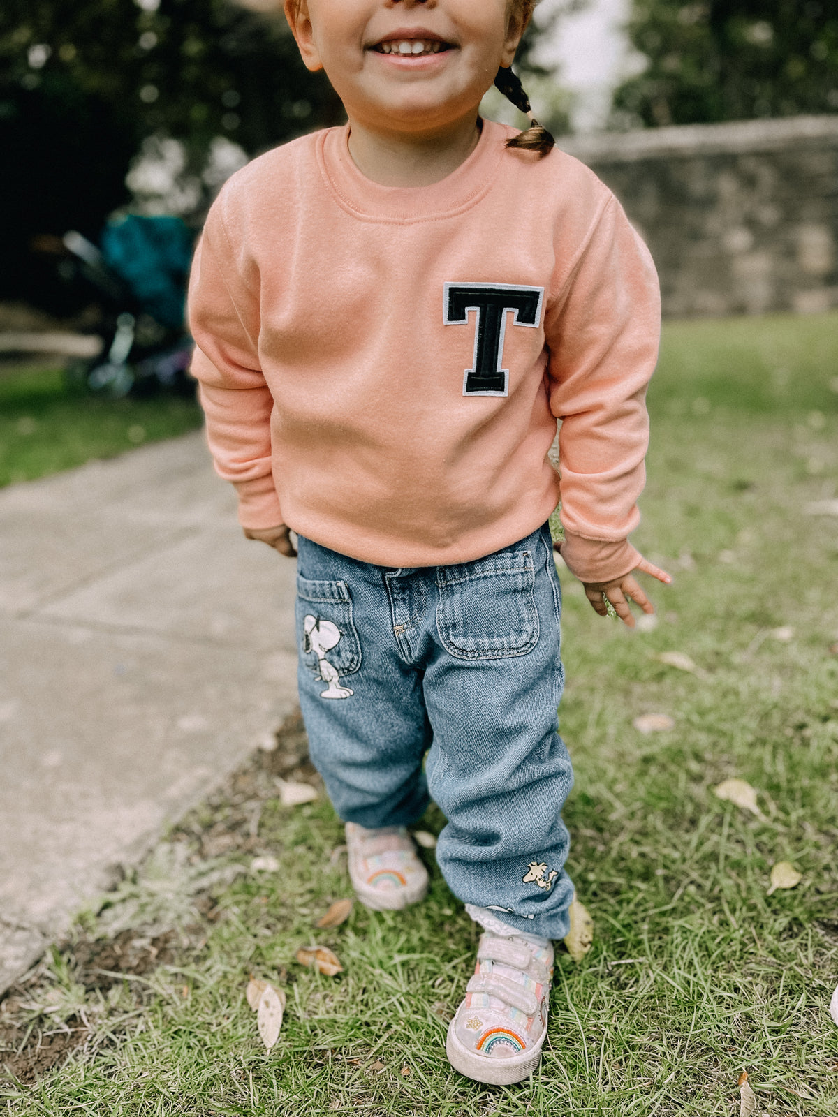 Varsity Personalised Initial Patch Peach Sweater