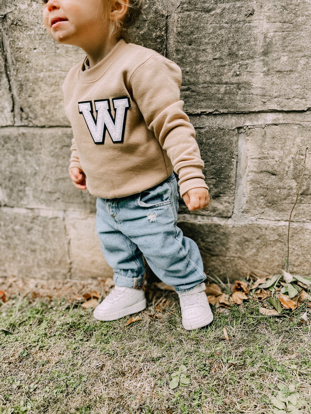 Varsity Personalised Initial Patch Nude Sweater