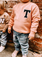 Load image into Gallery viewer, Varsity Personalised Initial Patch Peach Sweater
