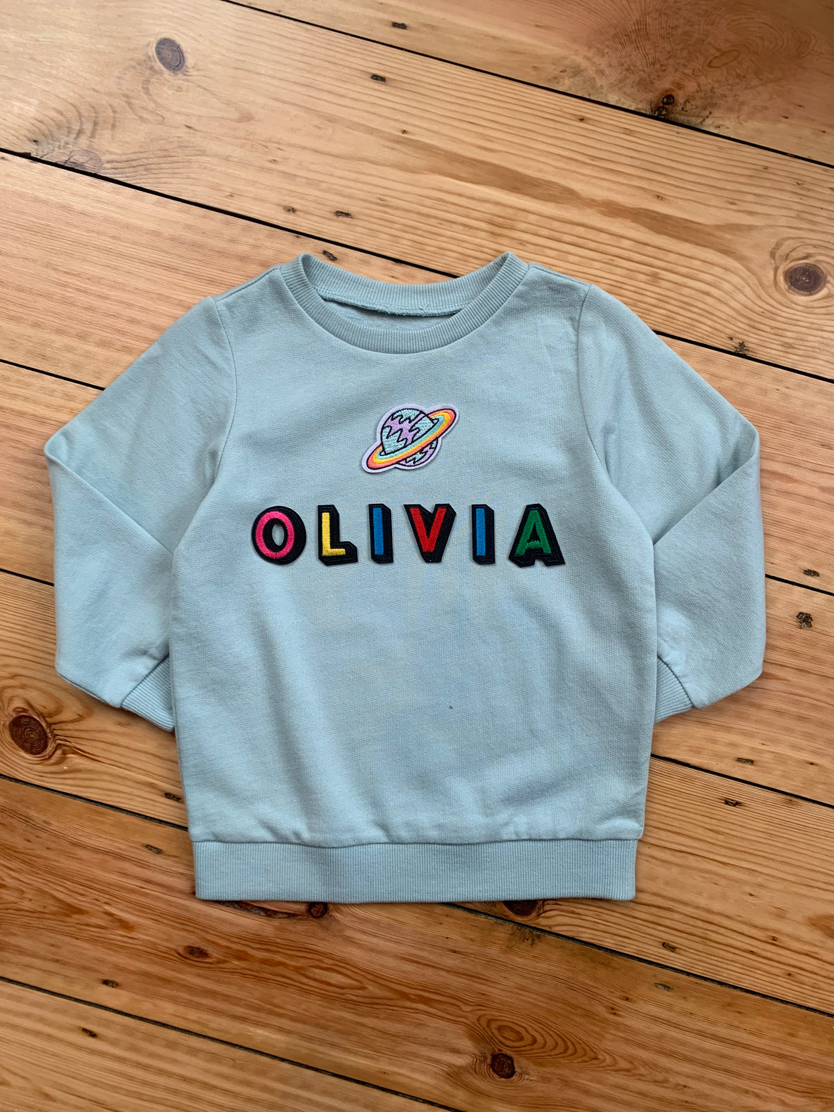 Personalised Name Patch Light Mint Sweater