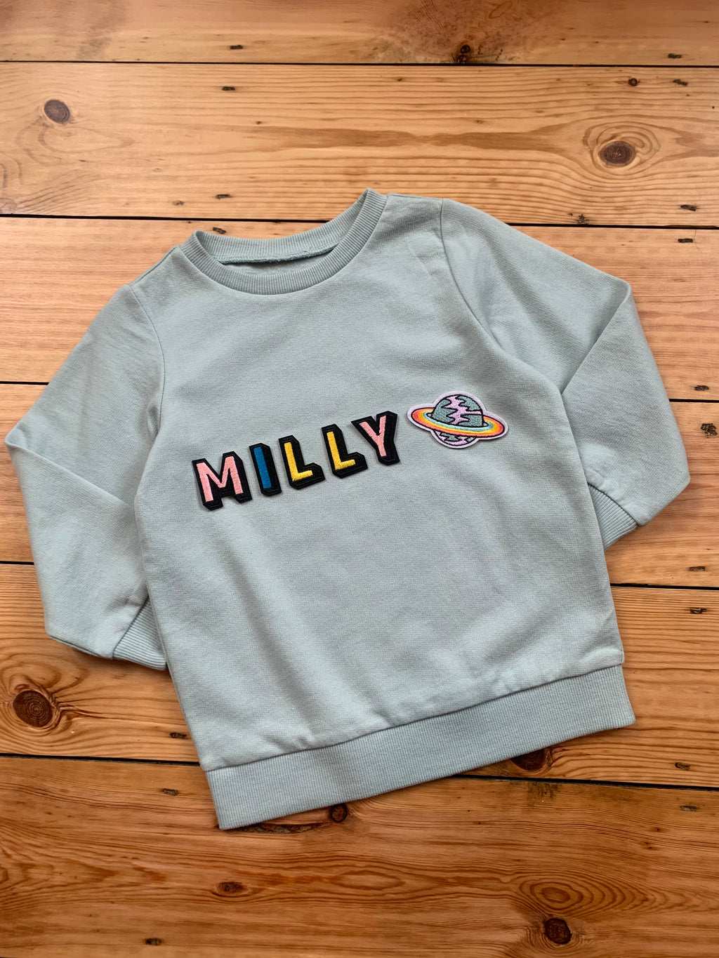 Personalised Name Patch Light Mint Sweater