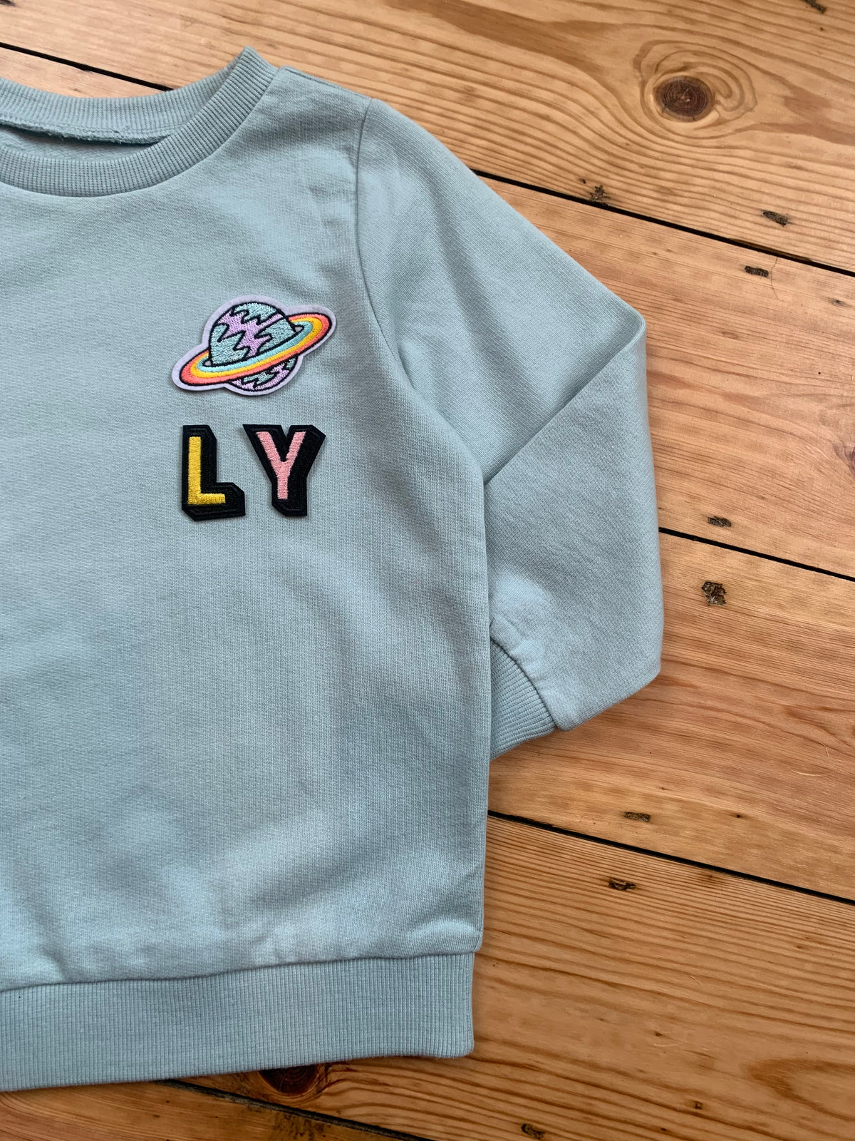 Personalised Name Patch Light Mint Sweater