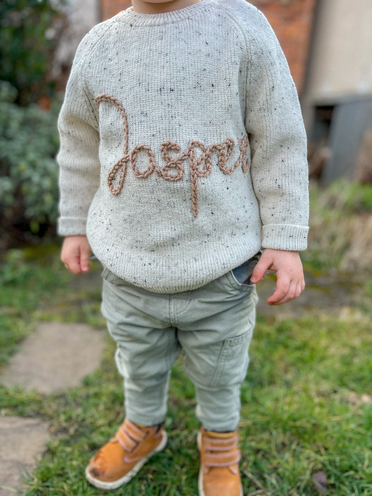 Speckled Off White Personalised Name Sweater