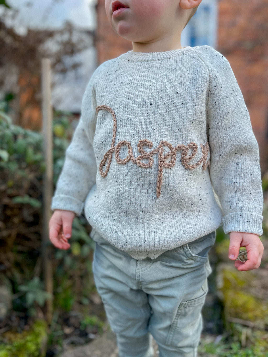 Speckled Off White Personalised Name Sweater