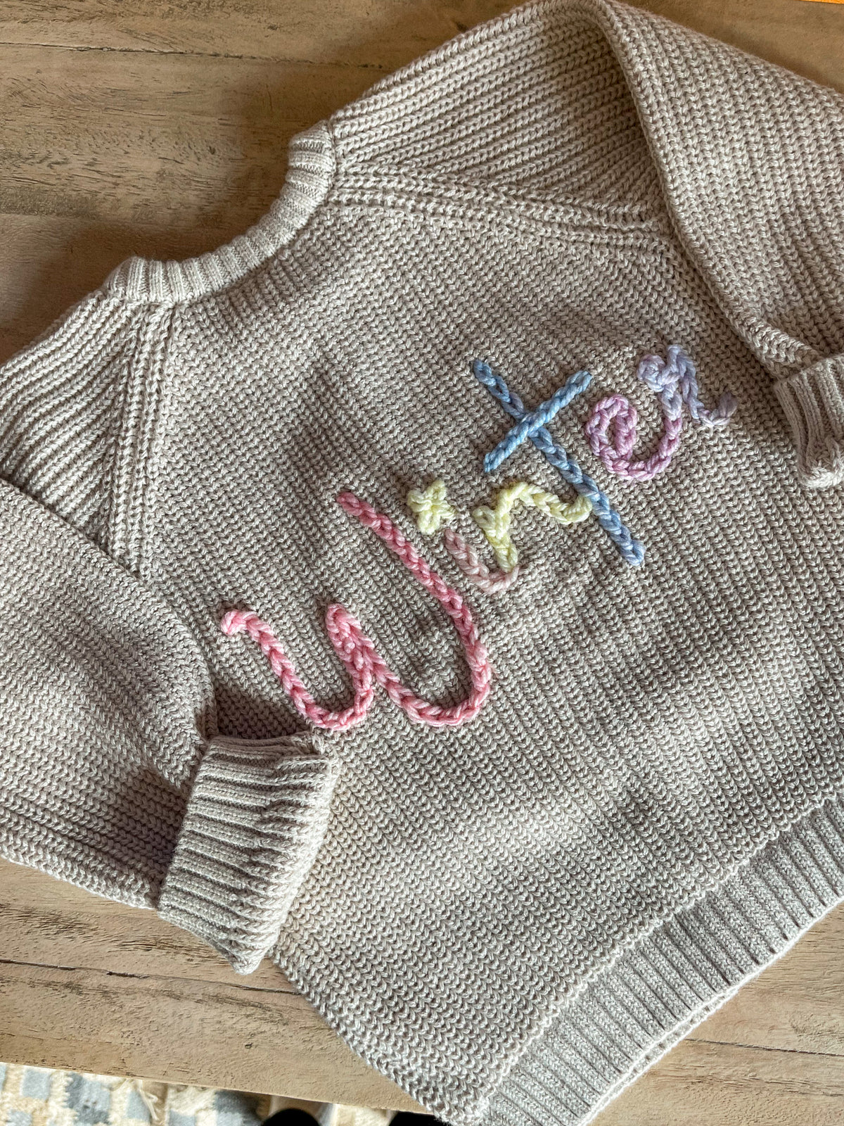 Personalised Greige Hand Embroidered Cardigan