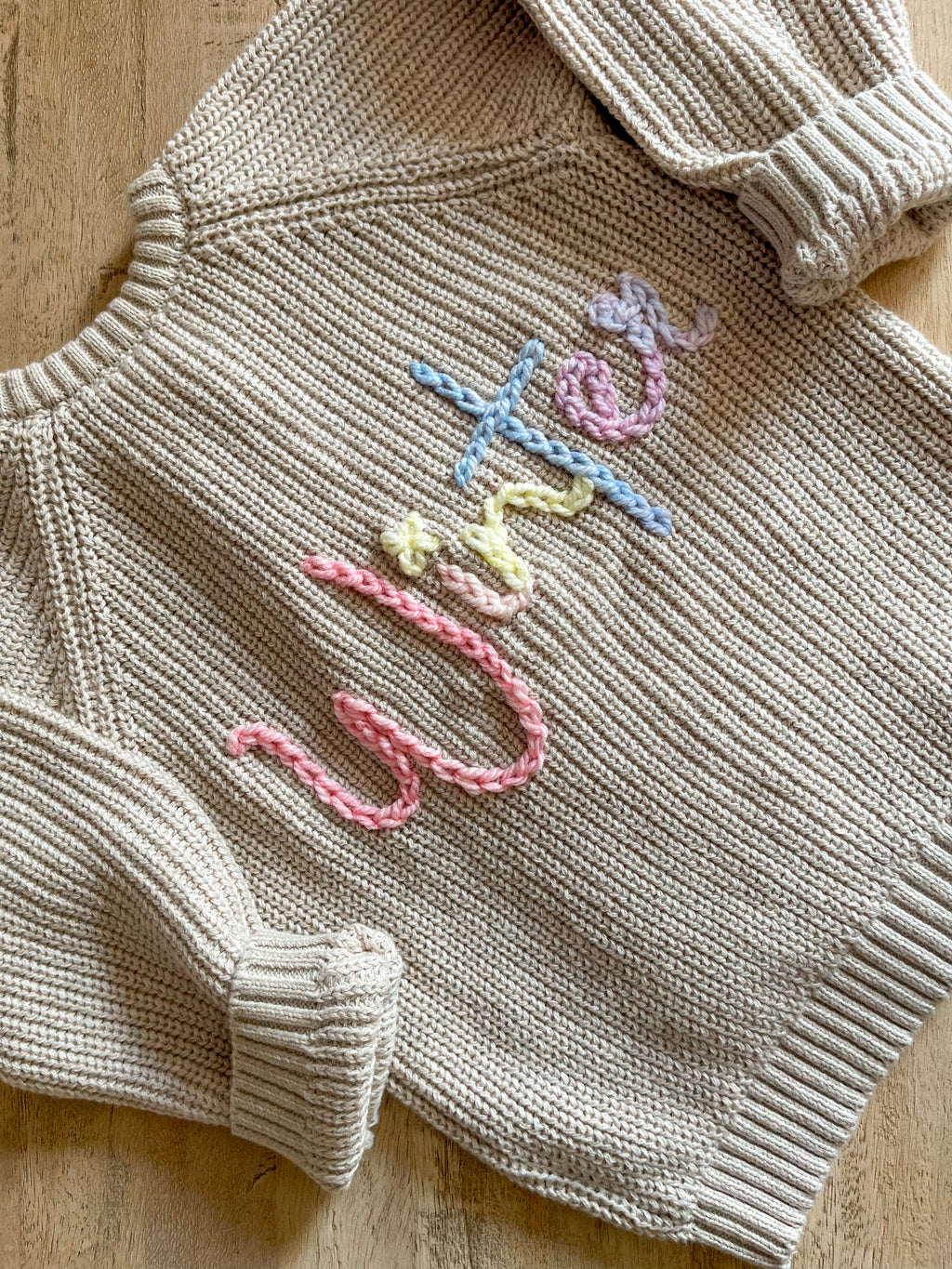 Personalised Greige Hand Embroidered Cardigan