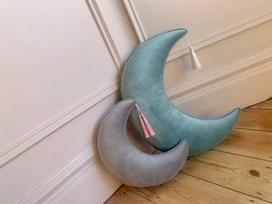 Large Customised Velvet Moon Cushion with a Silk Tassel