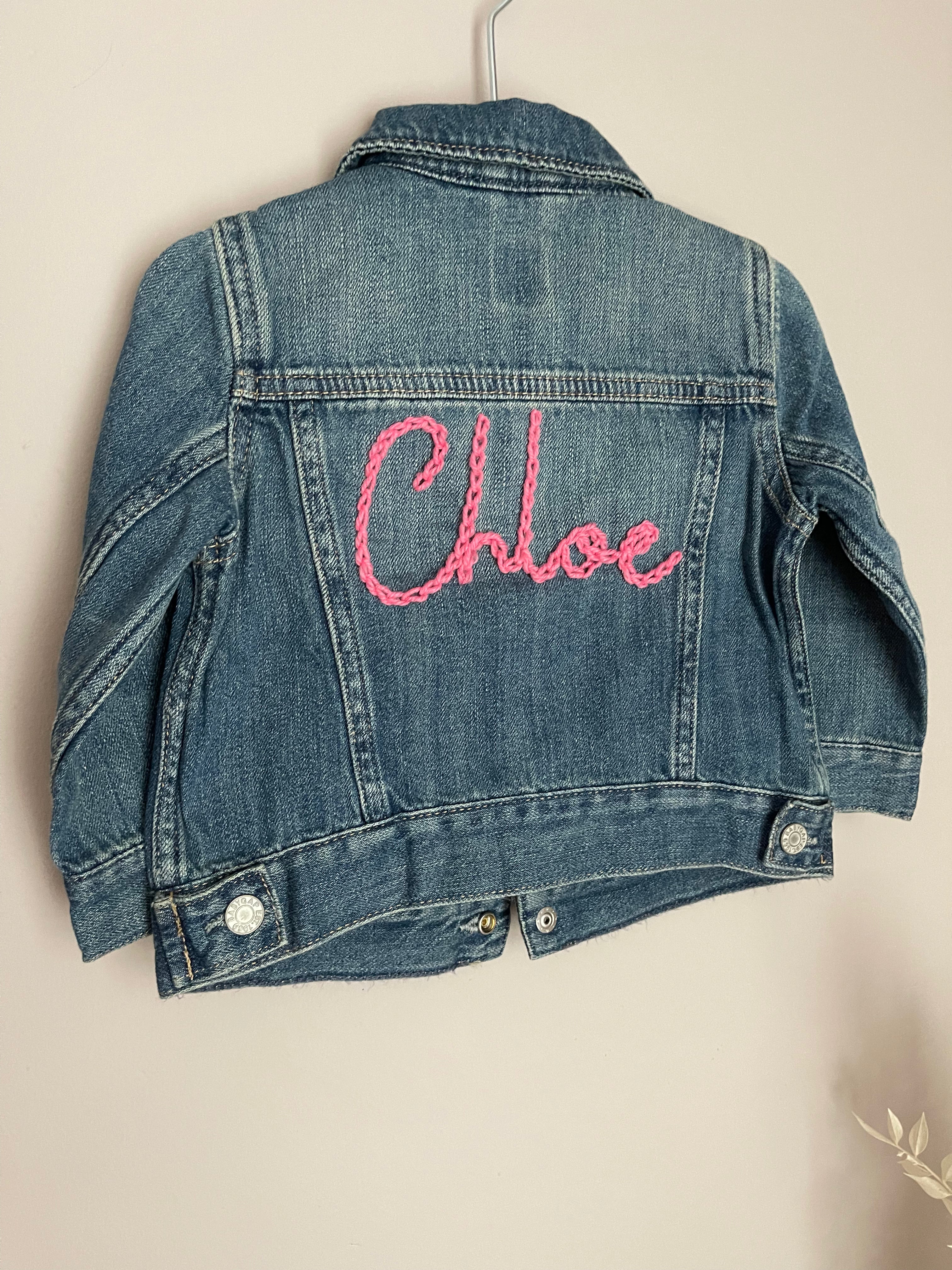 Personalised Hand Embroidered Name Denim Jacket With Yarn