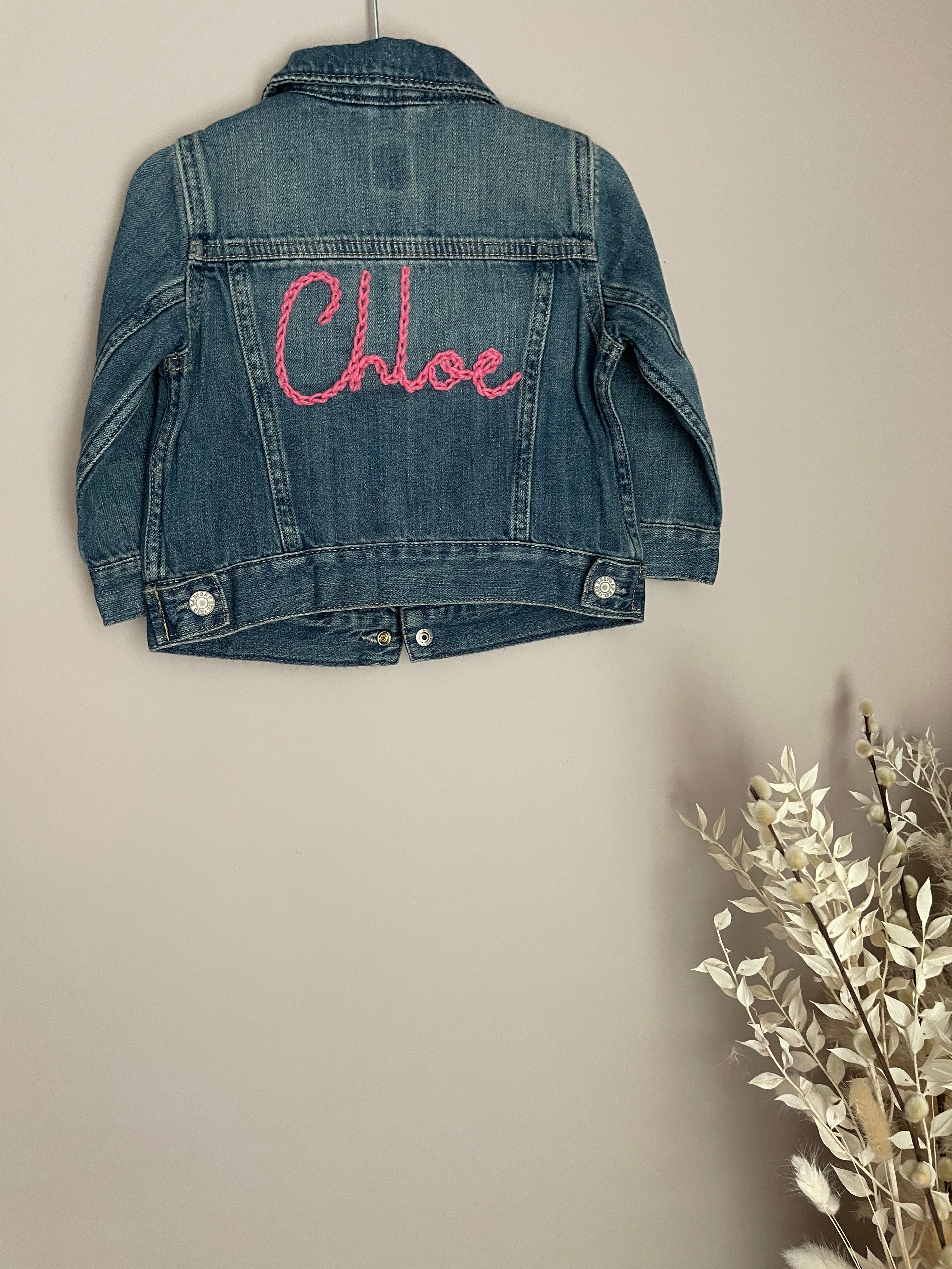 Personalised Hand Embroidered Name Denim Jacket With Yarn