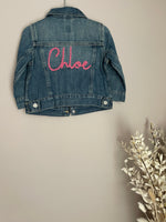 Load image into Gallery viewer, Personalised Hand Embroidered Name Denim Jacket

